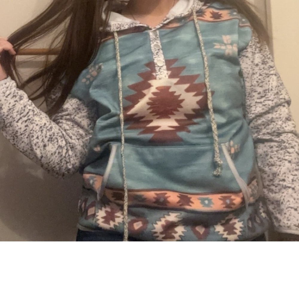 SHEIN Blue and Brown Patterned Hoodie